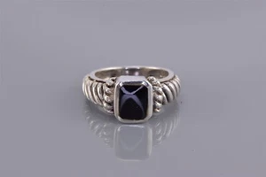 Anillo de plata esterlina negro con incrustación de cable de ónix banda giratoria 925 talla: 6,5 - Imagen 1 de 8
