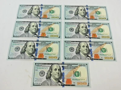 7 UNC Sequential Consecutive  100 Dollar Bills 2017 A Crispy - Image 1 of 4