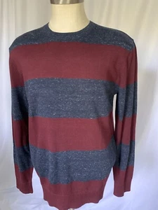 NEW Gap Mens Cotton/Nylon Crew Sweater Blue/Red Stripe, Medium - Picture 1 of 7