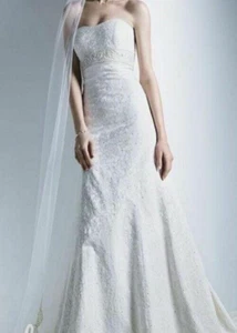 Davids Bridal Oleg Cassini Wedding Dress 4 Ivory Brocade Vintage Look CT282 - Picture 1 of 12