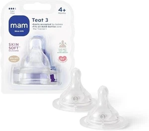 MAM Fast Flow Teats Size 3- Fits all MAM Baby Bottles (4+ Months) Pack of 2 - Picture 1 of 6