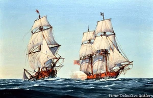Virginia Navy Cruiser Taking "HMS Oxford" - Revolutionary War Art Print - Picture 1 of 1