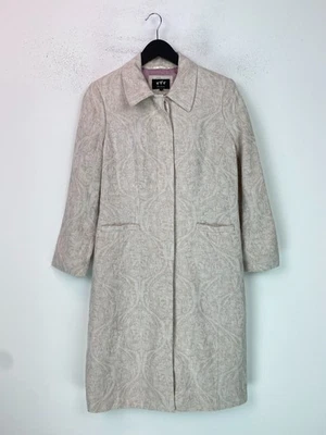Abrigo Per Una Lino Puro Beige Estampado Jacquard Cierre Botón Reino Unido 16 Foto 1 de 4