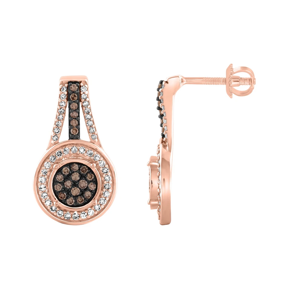 Ladies Earrings 0.33ct Dark Brown Round Natural Diamond 14k Rose Gold Cluster - Image 1 of 1