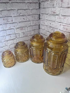 Vintage LE Smith Moon and Star Amber Glass Canisters Set of 4 - Picture 1 of 24