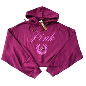 Ladies Magenta Fleece Cropped Hoodies size 'M' - Victoria's Secret 'Pink' - BNWT - Picture 1 of 5