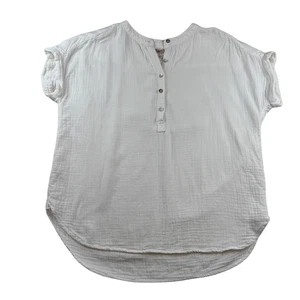Faherty Womens Medium White Cotton Gauze Top Desmond Short Sleeve Relaxed Blouse - Picture 1 of 16