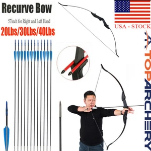 57" Archery Takedown Recurve Bow Hunting 12pcs Arrow Set Right Left Hand Target - Picture 1 of 22