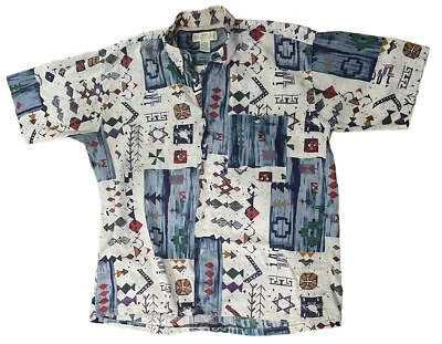 90s Retro Button-Up Shirt Mens Large Natural Issues White Blocks And Square - Изображение 1 из 4