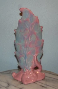 Vintage Royal Haegar Pottery Split Top Blue Pink Leaf Design Vase 12" - R320 - Picture 1 of 6