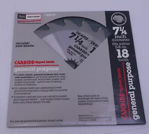 SEARS CRAFTSMAN CARBIDE TIPPED CIRCULAR SAW BLADE, GENERAL PURPOSE, 7.25 IN. DIA - Picture 1 of 3