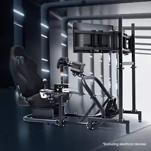 Hottoby Racing Sim Cockpit with Triple Monitor Mount and Black Seat for G920 G29 - Picture 1 of 7
