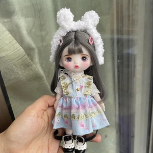 1/8 BJD 6" Mini Mädchen Puppe + Gesichts Make-up + Perücken + Schuhe + Kleidung Komplettset Outfit - Bild 1 von 5
