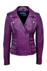 Luxury Ladies Leather Jacket Purple Real Italian Napa Leather Biker Style Design