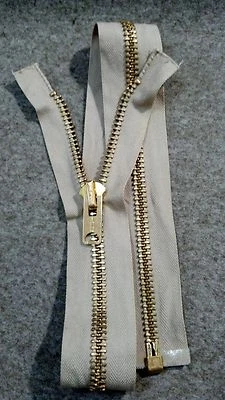 Винтажный 1970-х «TALON» молнии #10 разделяя металл = 28» латуни/желтовато-коричневый 1-5/8» X широкий хлопок - Изображение 1 из 2