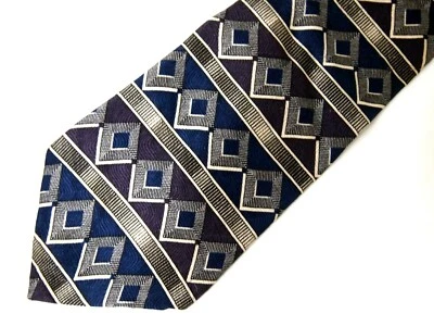 Corbata corta de colección Adolfo para hombre azul gris púrpura geométrica 56" Foto 1 de 4