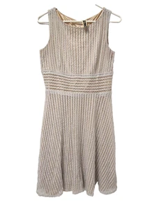 Julian Taylor Womens Dress 8 Fit N Flare Grey Gold Liner Eyelet Sleeveless - Picture 1 of 6