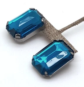 light weight big size blue oblong shape faux glass stud post fashion earrings - Picture 1 of 5