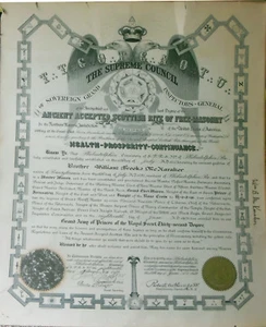 Francmasonería 32 Grados Rito Escocés Certificado Filadelfia c.1920 - Imagen 1 de 8