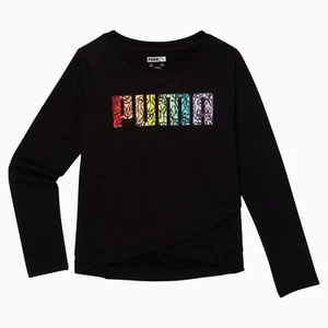 Kids' Long Sleeve Fashion Tee  glitter logo BLACK SIZE XL(16) - Picture 1 of 3