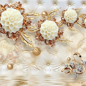 💎 3D FOTOTAPETE Quarze BLUMEN Edelsteine Tapete GOLD Modern Kristalle Luxus 💎 - Bild 1 von 6