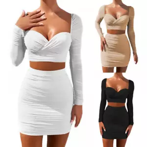 Womens Sexy Mini Dress Skirt Tops Ser Suit 2pcs Ladies Party Bodycon Dresses UK - Picture 1 of 12