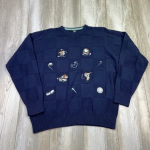Vintage Warner Bros TAZ knit Sweater Mens L Blue Golf Tasmanian Devil 90's - Picture 1 of 14
