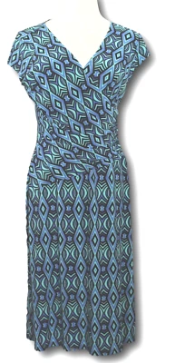 EVAN PICONE Dress (8) Faux Wrap W/Side Ruching Midi Geometric Print - Image 1 of 4