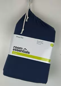 Room Essentials Twin Jersey Sheet Set Navy Blue Standard 100 Oeko-Tex - Picture 1 of 8