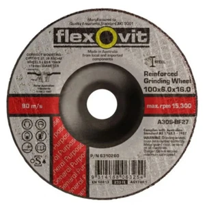FLEXOVIT 6310260 GRINDING DISC 4" 100 x 6 x 16mm RAISED FOR STEEL BOX OF x20 - Picture 1 of 3