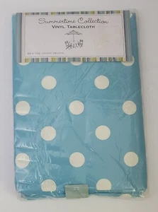 NIP Turquoise And White Polka Dot Oblong Vinyl Tablecloth 60 X 102" - Picture 1 of 2