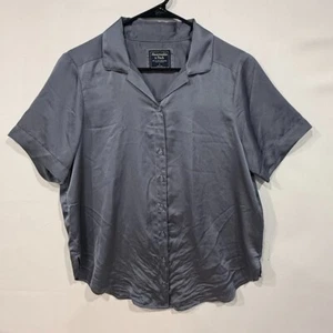 Abercrombie & Fitch Button Shirt Womens L Gray Satin Short Sleeve Blouse - Picture 1 of 5