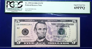 2006 $5 Federal Reserve Note Fr-1993-B New York PCGS69 PPQ Superb Gem - Picture 1 of 4