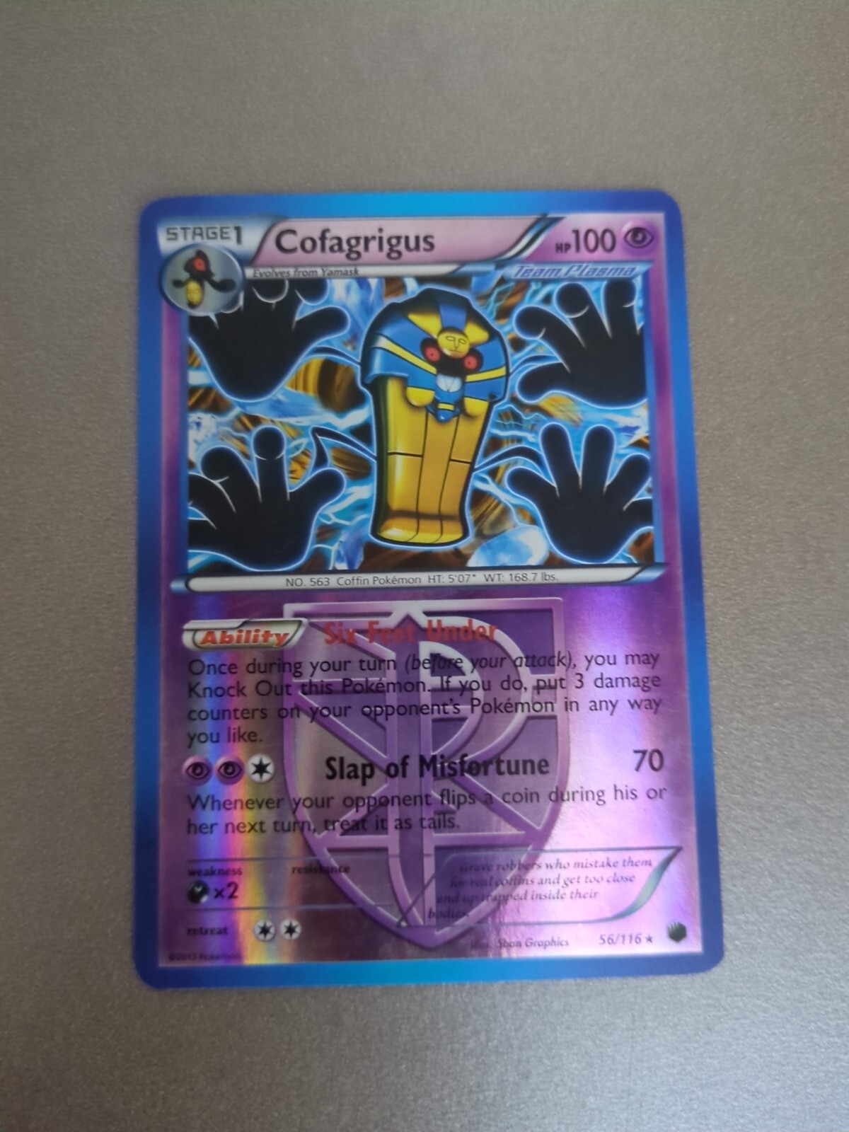 Pokemon Cofagrigus 56/116 Plasma Freeze Reverse Holo Rare LP