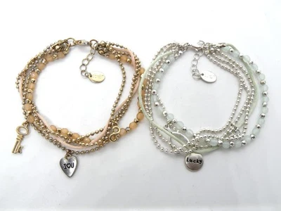 Claire's "I Love You" & "Lucky" Charm Multi Strand Beaded Gold & Silver Bracelet - Image 1 of 4