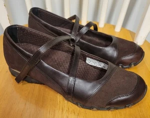 SKECHERS WOMEN'S BIKER BROWN LEATHER MARY JANES 21571 CASUAL FLAT SHOES Sz 9 - Picture 1 of 7
