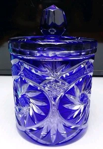 VTG 6" Colbalt Blue Bohemian Crystal Glass Lidded Candy Dish Superb Condition!! - Picture 1 of 21