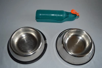 2 x Hunde Futternapf Fressnapf 22cm Höhe 6cm Edelstahl und Reise Wasserflasche - Bild 1 von 2