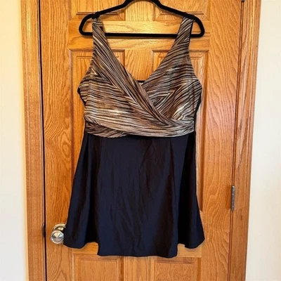 Figuras It! Vestido de banho feminino plus size 26W 3X listrado preto dourado - Imagem 1 de 4