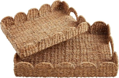 Mud Pie Nested Scallop Woven Trays Set; 21.63"X15.75" - Image 1 of 2
