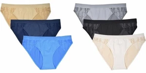 ELLE Women's Seamless Bikinis Underwear Jacquard 3-Pack Polyester/Nylon/Spandex - Picture 1 of 11