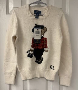 Ralph Lauren Polo Bear Cotton Sweater Girls Size 7 S/P Cream 100% Cotton knit - Picture 1 of 12