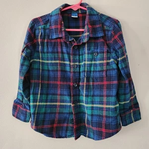 Camisa a Cuadros Antigua Azul Marino Niños Pequeño 4T Franela Botones Manga Larga Capas de Otoño - Imagen 1 de 4