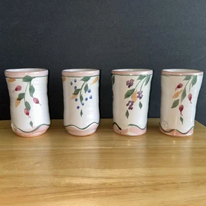 Studio Art Pottery Tumblers-Artist Signed Set of 4 Clay-5” Tall - Picture 1 of 4