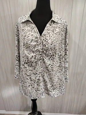 Women's Plus Covington Button Up Shirt Top 3/4 Sleeve 20/22W Mature Feminine Foto 1 de 4