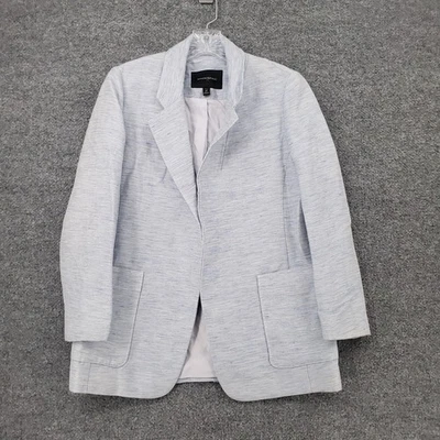 Blazer Banana Republic para mujer 2P Petite azul frente abierto chaqueta de lino cambray Foto 1 de 4