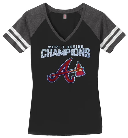 Women's World Series Champions Atlanta Braves Ladies Champs Bling Shirt V-neck Cover