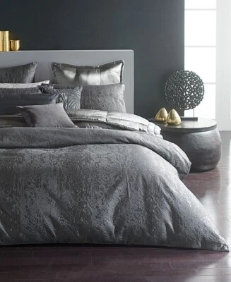DONNA KARAN Home Moonscape Reversible Texture Jacquard Charcoal Full/Queen Duvet - Image 1 of 4