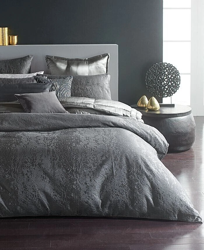 DONNA KARAN Home Moonscape Reversible Texture Jacquard Charcoal Full/Queen Duvet - Image 1 of 4