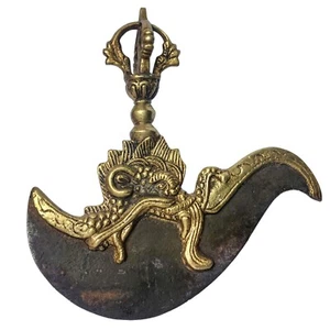 Cuchillo Desollador Kartika Tibetano Espada Latón Budista Ritual Tántrico Nepal Antiguo - Imagen 1 de 4